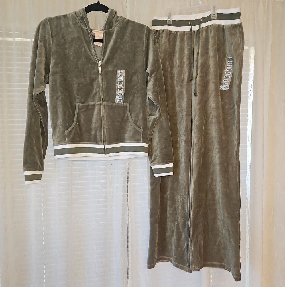 Sweet Romeo Olive Green Velour Track Jacket & Wide Leg Joggers Set